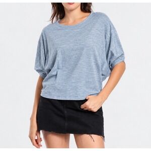 Tina Stephens Blue Cotton Dolman Sleeve Tee Made in Italy OS lagenlook